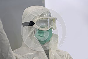 Mannequin with protective mask and spectacles with anti-inflammatory and antibacterial chemical equipment