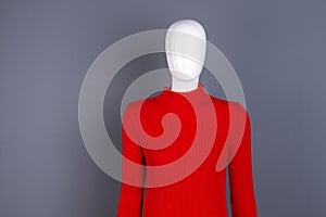 Mannequin in red fashion turtleneck sweater.