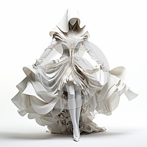 Graceful Movement: Futuristic Paper Dress With Hood
