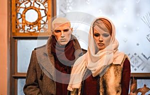 Mannequin stylish man and woman in winter clothes