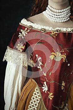 A mannequin wearing a 16th to 18th century historical costume