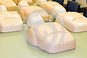Mannequins in cpr training class cardiopulmonary resuscitation