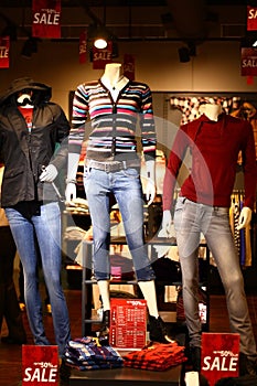 Mannequins with Modern Winter Clothing Retail Shop