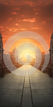 Mannerism Sunrise: Esoteric Symbolism Of City Bridge And Buildings