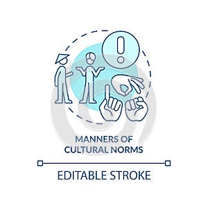 Manners of cultural norms turquoise concept icon
