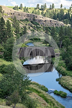 Manning-Rye Covered Bridge in the Palouse region of Washington State, spans the Palouse river in Colfax, WA