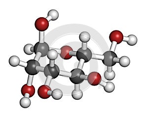 Mannose (D-mannose) sugar molecule. Epimer of glucose. Atoms are represented as spheres with conventional color coding: hydrogen (