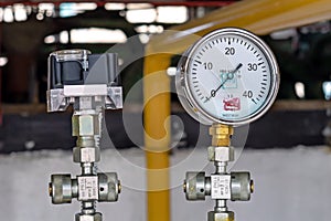 Manometer for measuring gas pressure in a gas pipeline. Gas boiler room equipment