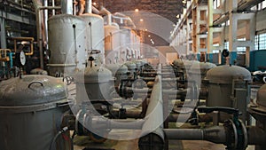 Manometer pipes, valve boiler room. Thermal power plant piping modern factory
