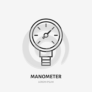 Manometer, pressure flat line icon. Plumbing tool sign. Thin linear logo for plumber, welder services
