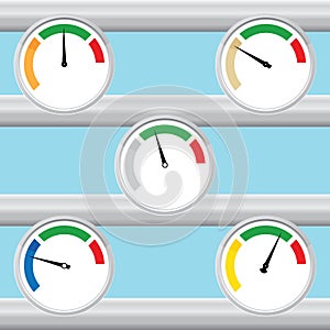 Manometer set - red, green, blue. Vector.