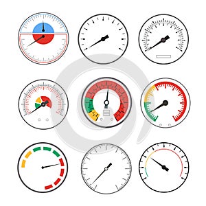 Manometer Temperature Gauge Devices Set. Vector