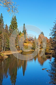 Manor house a hill by the river