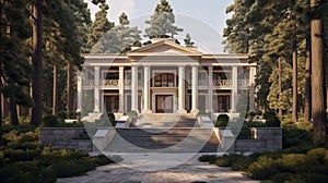 Timeless Elegance: A Vray-traced Mansion On Pillars With Greek And Roman Influences photo