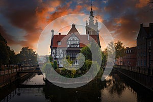 Manor of the Millers Guild by the Radunia river in Gdansk at sunrise. Poland photo