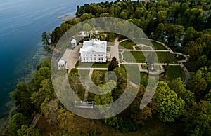 Manor near Trakai in spring, aerial