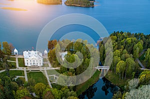 Manor near Trakai in spring, aerial