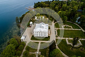 Manor near Trakai in spring, aerial