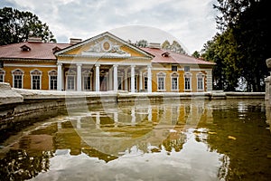 Manor in the village Samchiky Starokostyantinivsky raion, Ukraine. Building in the style of classicism. Reflection photo