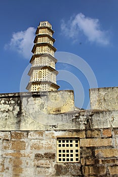 Manora fort tower with battlement and window.