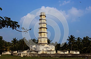 Manora fort tower with battlement and windows.