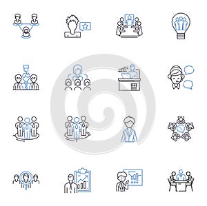 Manpower line icons collection. Recruitment, Employment, Staffing, Workforce, Labor, Personnel, Hiring vector and linear