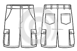 Mans cargo shorts vector technikal sketch
