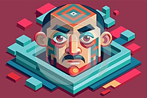 A mans face featuring a dizzying geometric pattern, creating a unique and eye-catching visual effect, Dizzy face Customizable