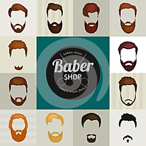 Mans hair set of beards and mustaches vector.