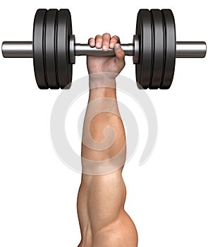 Mans hand lifts a dumbbell