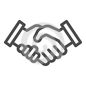 Mans handshake line icon. Business shake, deal agreement symbol, outline style pictogram on white background. Teamwork