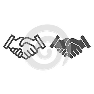 Mans handshake line and solid icon. Business shake, deal agreement symbol, outline style pictogram on white background