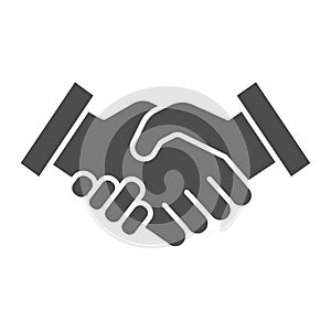 Mans handshake solid icon. Business shake, deal agreement symbol, glyph style pictogram on white background. Teamwork or