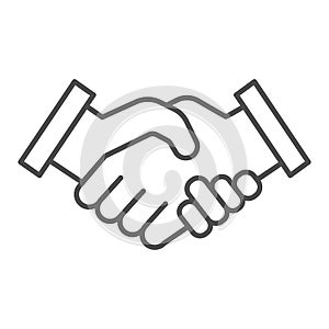 Mans handshake thin line icon. Business shake, deal agreement symbol, outline style pictogram on white background