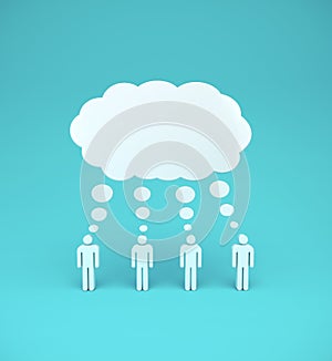 Mans with mindcloud on a blue background