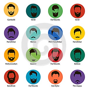 Mans trendy haircut types for barber shop. collection of mans beards design, haircut of head heir and mustaches