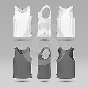 Mans white blank tank singlet. Male shirt without sleeves vector template