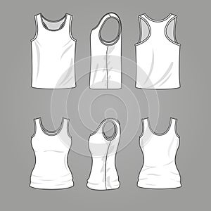 Mans and womans blank outline casual tank top vector mockup