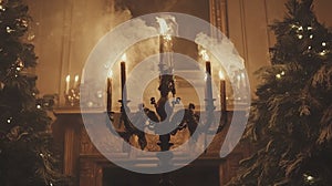 Mansion Christmas Candlesmoke Fireplace Trees