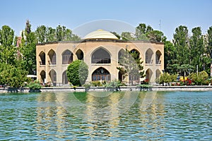 Mansion of El Goli or Shah Goli historical park and lake in Tabriz , Iran