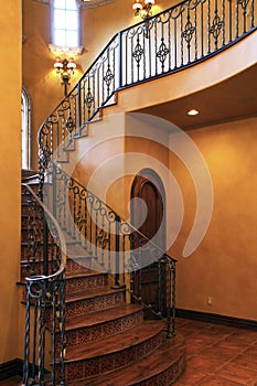 Mansion home interior front stairway entrance