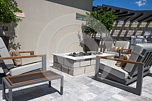 Mansion home outdoor plaza patio with firepit