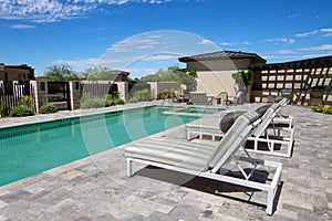 Mansion home outdoor plaza patio and pool