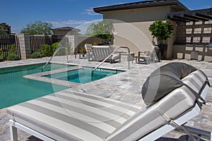 Mansion home outdoor plaza patio and pool