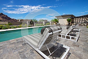 Mansion home outdoor plaza patio and pool