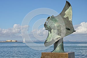 Manta copper statue in mallejon la Paz Baja California Sur