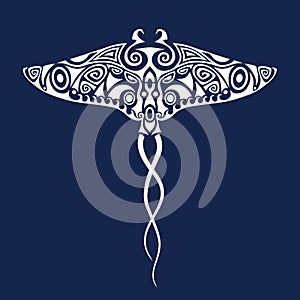 Manta ray illustration in Maori style. Ornament for divers.