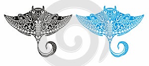 Decorative Manta ray in Maori style. Tattoo symbol. Vecto illustration