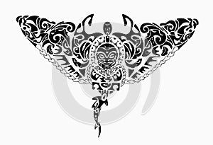 Manta ray tattoo flash set. Set of labels and elements. Vector set illustration template tattoo.