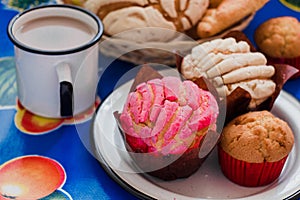 Manteconchas, sweet mexican bread, traditional bakery in Mexico, Mexican pastries concha photo